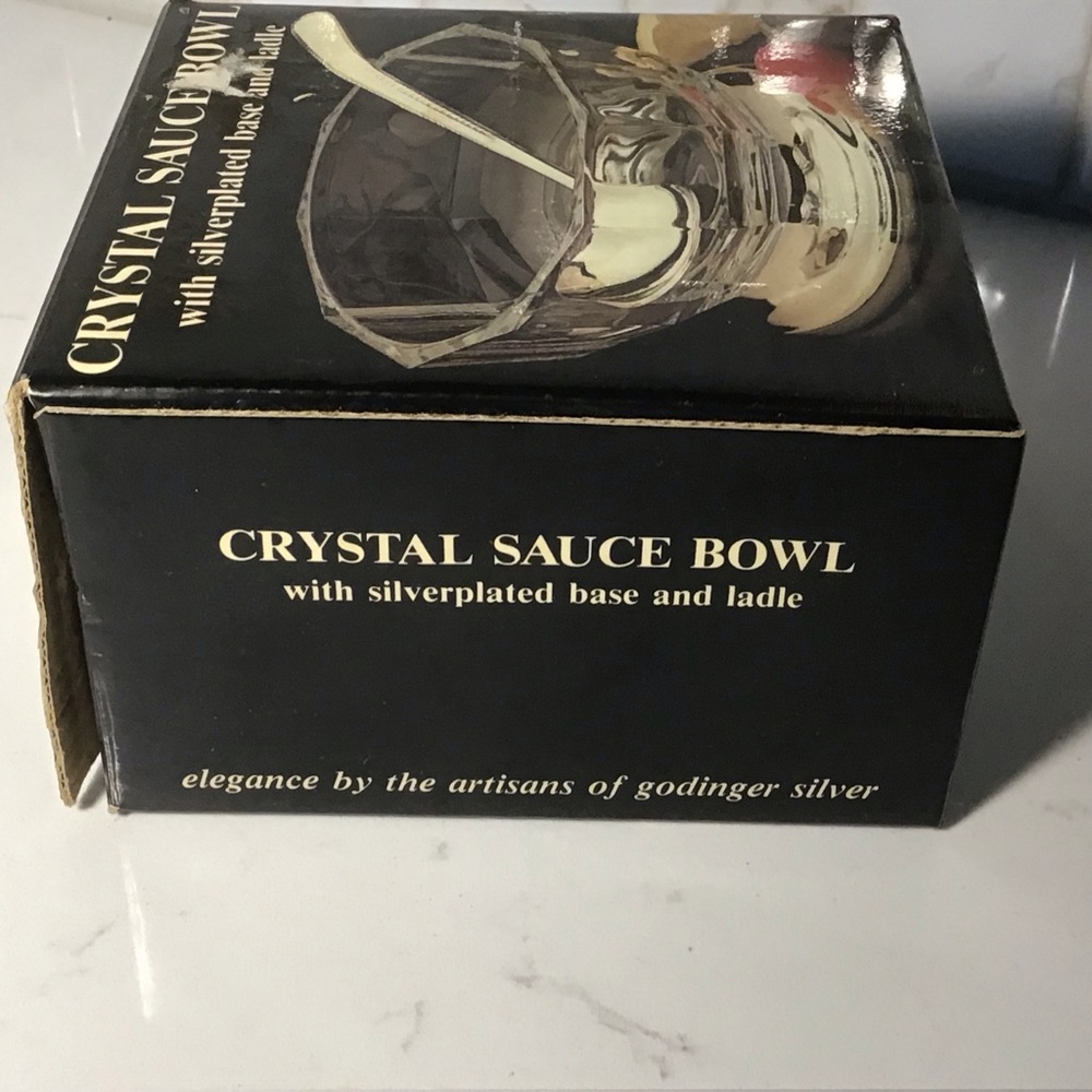 Vintage Godinger Crystal Sauce Bowl w/ Silver‑Plated Base & Ladle — Italy 1984 - Picture 7 of 8